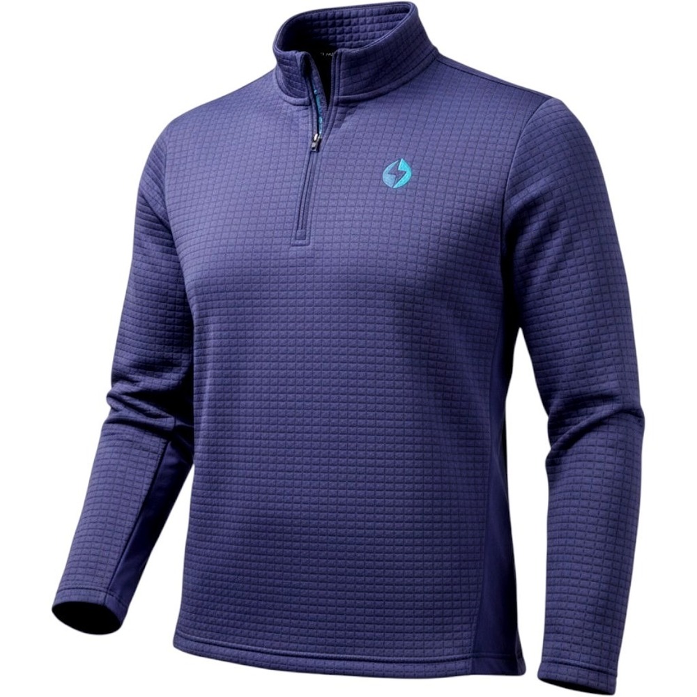 Levelwear Mens L Tailgate Pullover Skipper Blue Quarter Zip Grid Fleece Athletic